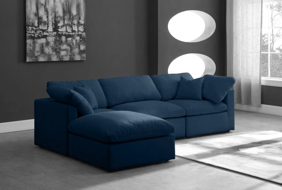Meridian Furniture Plush 4 Piece Velvet Standard Modular Overstuffed Reversible Sectional