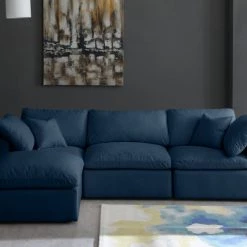 Meridian Furniture Plush 4 Piece Velvet Standard Modular Overstuffed Reversible Sectional