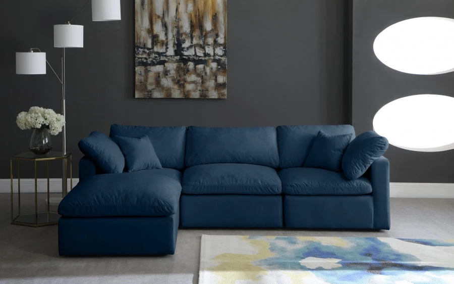 Meridian Furniture Plush 4 Piece Velvet Standard Modular Overstuffed Reversible Sectional
