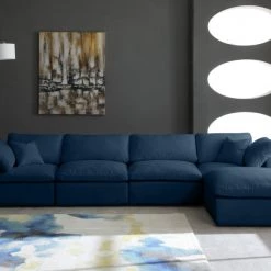 Meridian Furniture Living Room Plush 5 Piece Velvet Standard Modular Overstuffed Reversible Sectional