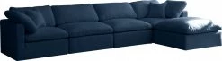 Meridian Furniture Living Room Plush 5 Piece Velvet Standard Modular Overstuffed Reversible Sectional
