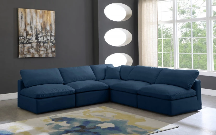 Meridian Furniture Plush 5 Piece Velvet Standard Modular Overstuffed Reversible Sectional