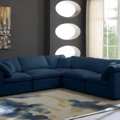 Meridian Furniture Plush 5 Piece Velvet Standard Modular Overstuffed Reversible Sectional