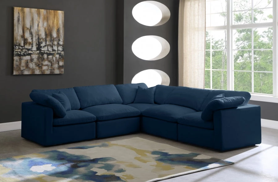 Meridian Furniture Plush 5 Piece Velvet Standard Modular Overstuffed Reversible Sectional