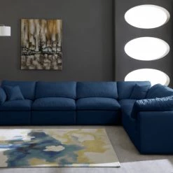 Meridian Furniture Plush 6 Piece Velvet Standard Modular Overstuffed Reversible Sectional Living Room