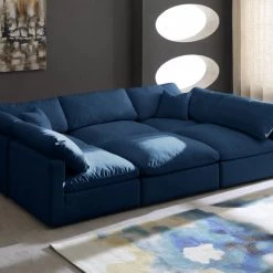 Meridian Furniture Living Room Plush 7 Piece Velvet Standard Modular Overstuffed Reversible Sectional