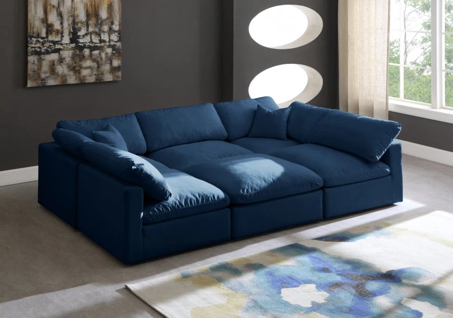 Meridian Furniture Living Room Plush 7 Piece Velvet Standard Modular Overstuffed Reversible Sectional