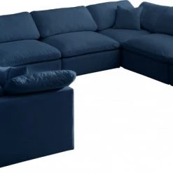 Meridian Furniture Plush 8 Piece Velvet Standard Modular Overstuffed Reversible Sectional