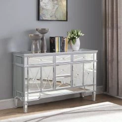Coaster Living Room Cherry 5 Drawer Mirrored Buffet