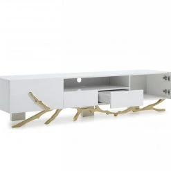 VIG Living Room Modrest Legend Modern White & Gold TV Stand