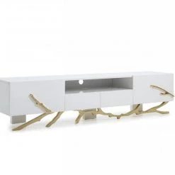 VIG Living Room Modrest Legend Modern White & Gold TV Stand