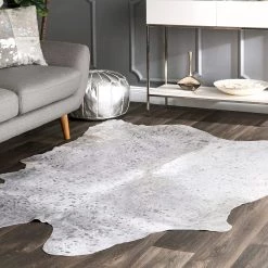 Rug Factory Real Cowhide Silver Metallic On White