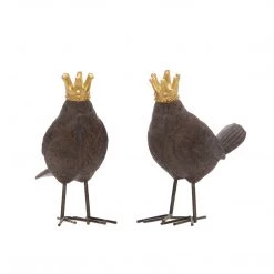 Sagebrook S/2 Resin Birds W/ Gold Crowns Home Decor