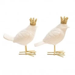 Sagebrook S/2 Resin Birds W/ Gold Crowns Home Decor