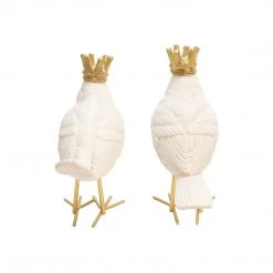 Sagebrook S/2 Resin Birds W/ Gold Crowns Home Decor
