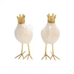 Sagebrook S/2 Resin Birds W/ Gold Crowns Home Decor