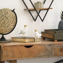 Sagebrook S/2 Resin Birds W/ Gold Crowns Home Decor