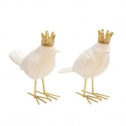 Sagebrook S/2 Resin Birds W/ Gold Crowns Home Decor