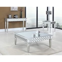Best Master Furniture Living Room Sophie Mirrored Silver Coffee Table