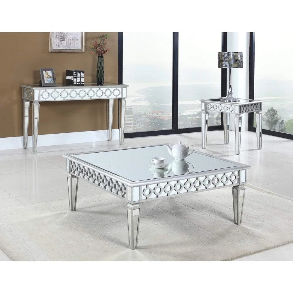 Best Master Furniture Living Room Sophie Mirrored Silver Coffee Table