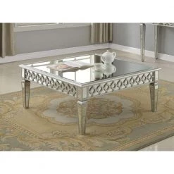 Best Master Furniture Living Room Sophie Mirrored Silver Coffee Table
