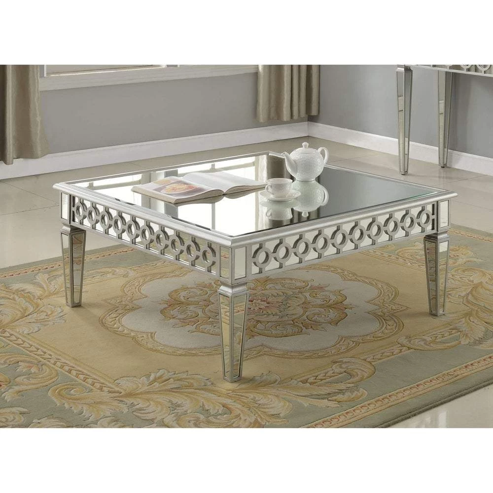 Best Master Furniture Living Room Sophie Mirrored Silver Coffee Table