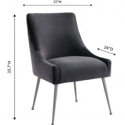 TOV Beatrix Grey Velvet Side Chair - Silver Legs Dining Room