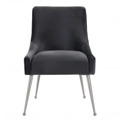 TOV Beatrix Grey Velvet Side Chair - Silver Legs Dining Room