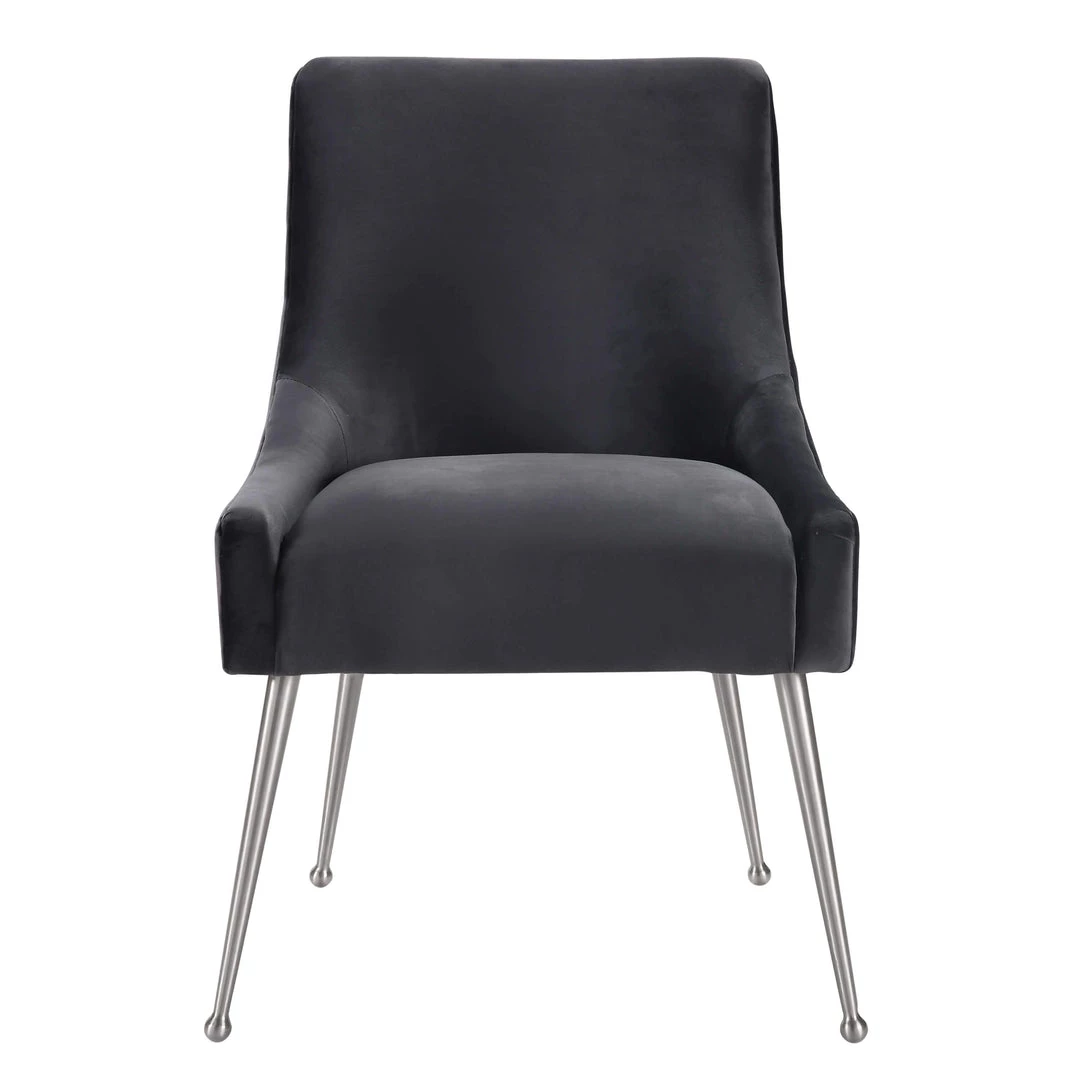 TOV Beatrix Grey Velvet Side Chair - Silver Legs Dining Room