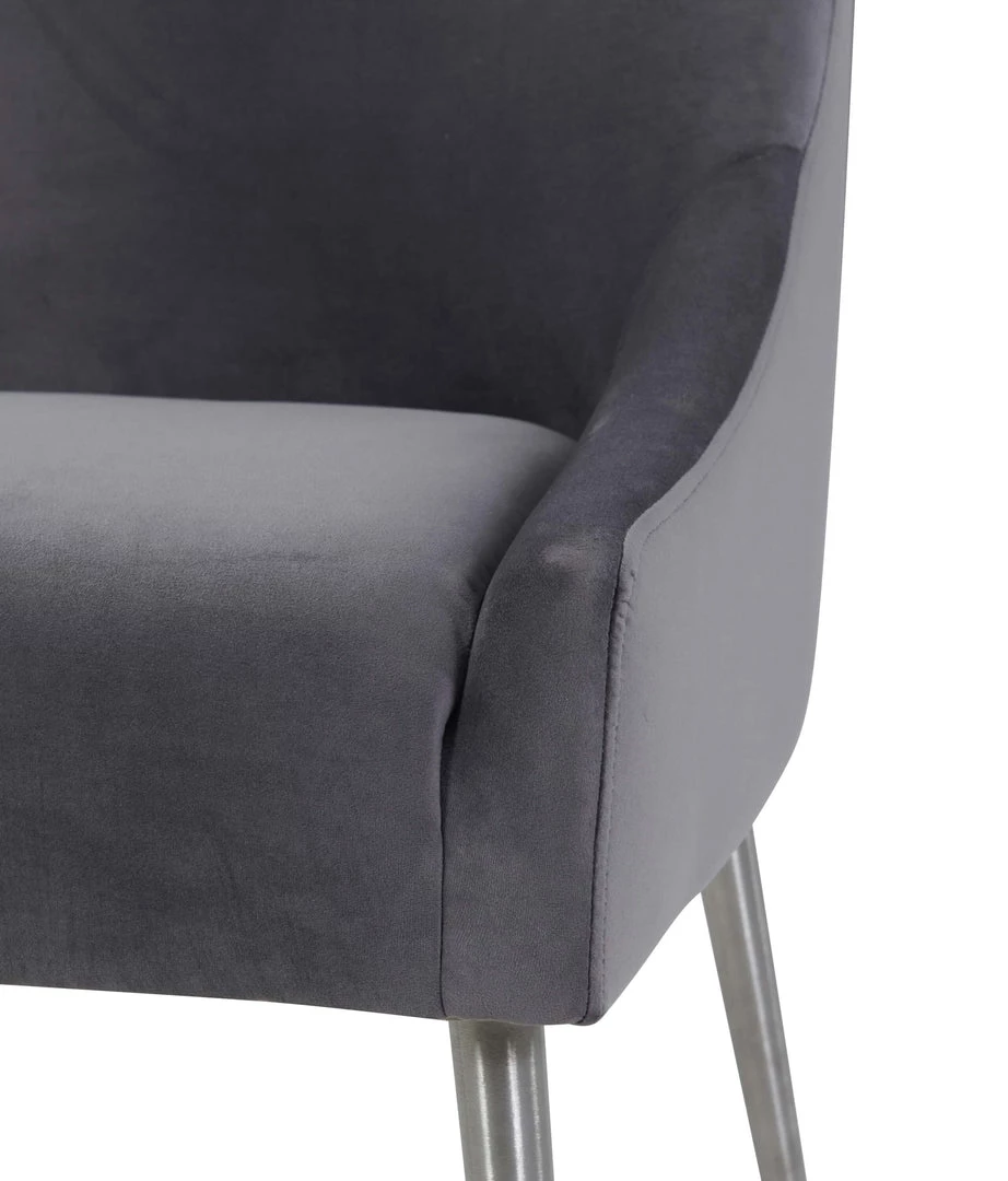 TOV Beatrix Grey Velvet Side Chair - Silver Legs Dining Room