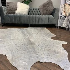 Rug Factory Real Cowhide Silver Metallic On White