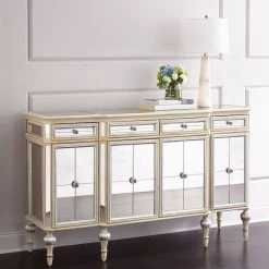 Best Master Furniture Living Room Dresden Four-Door Mirrored Buffet