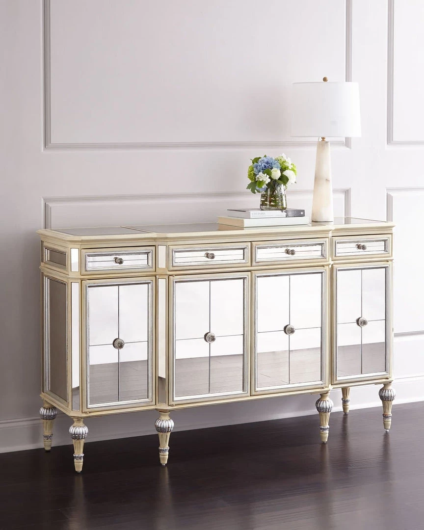 Best Master Furniture Living Room Dresden Four-Door Mirrored Buffet