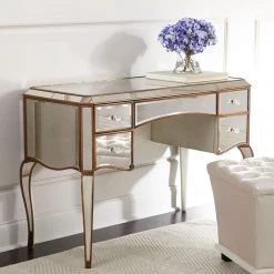 Best Master Furniture Claudia Mirrored Gold Trim Vanity Table