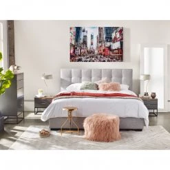 Moe's Bedroom Belle Storage Bed King Light Grey Fabric