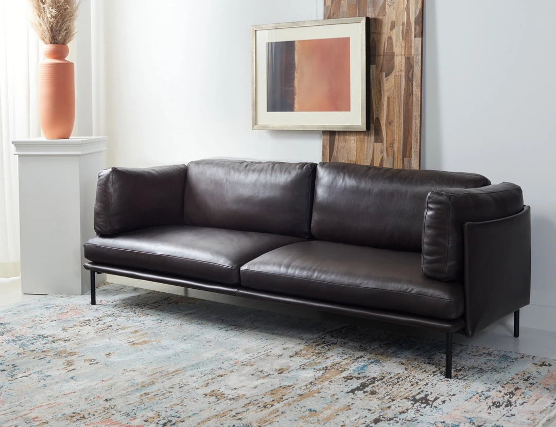 Safavieh Harriet Leather Sofa By Hollywood Glam Living Room