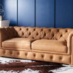 Safavieh Andres Leather Chesterfield Sofa Living Room
