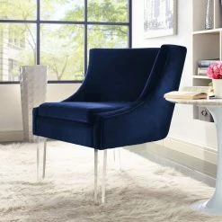 TOV Living Room Myra Blue Accent Velvet Chair