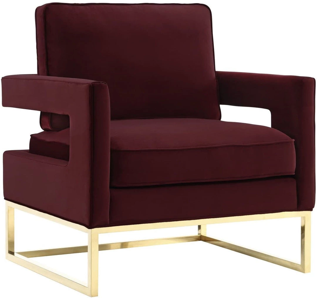 TOV Living Room Avery Velvet Accent Chair With Gold Legs