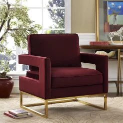 TOV Living Room Avery Velvet Accent Chair With Gold Legs