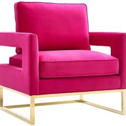 TOV Living Room Avery Velvet Accent Chair With Gold Legs