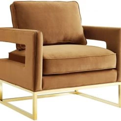 TOV Living Room Avery Velvet Accent Chair With Gold Legs