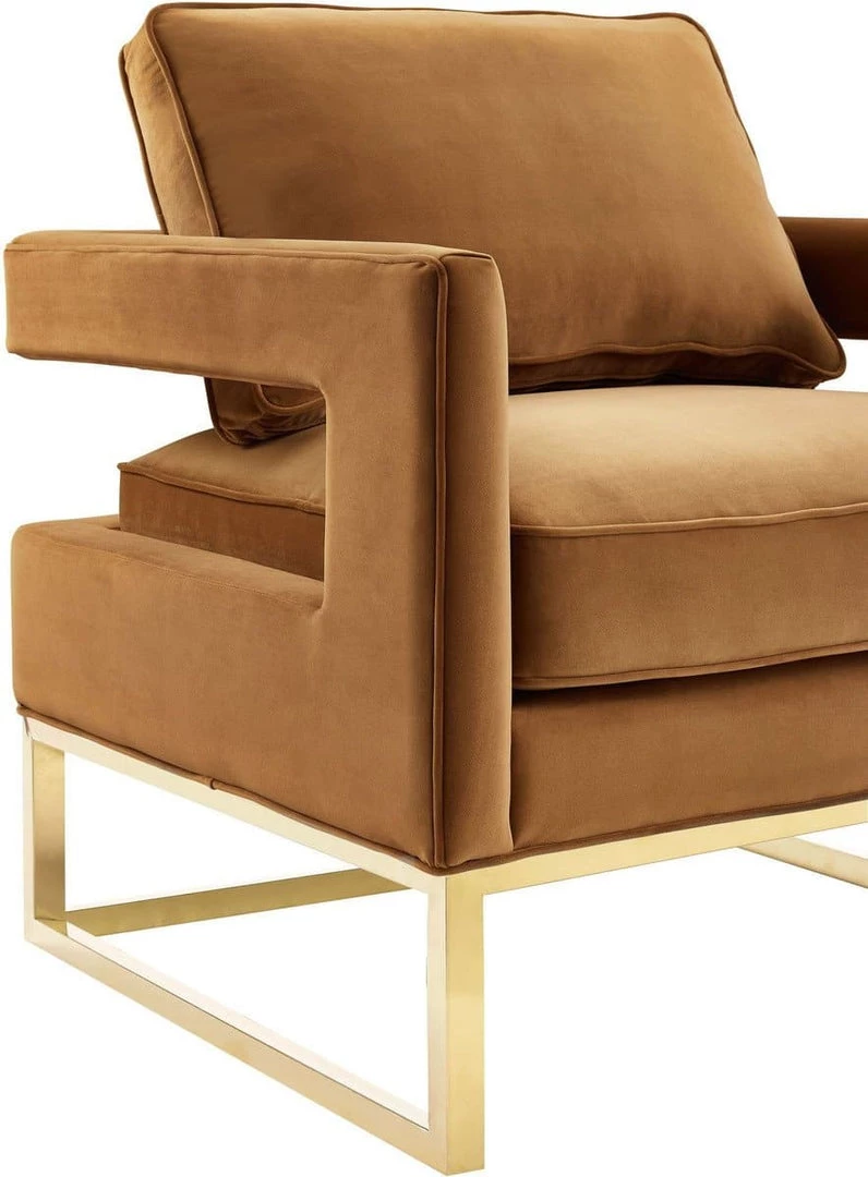 TOV Living Room Avery Velvet Accent Chair With Gold Legs
