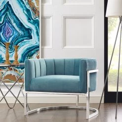 TOV Living Room Magnolia Accent Chair Silver Base