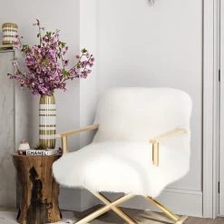 TOV Living Room Jodi White Sheepskin Chair