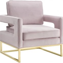 TOV Living Room Avery Velvet Accent Chair With Gold Legs