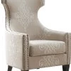 TOV Living Room Gramercy Embroidered Linen Wing Chair