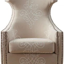 TOV Living Room Gramercy Embroidered Linen Wing Chair
