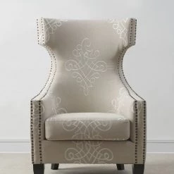 TOV Living Room Gramercy Embroidered Linen Wing Chair