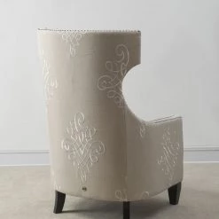 TOV Living Room Gramercy Embroidered Linen Wing Chair